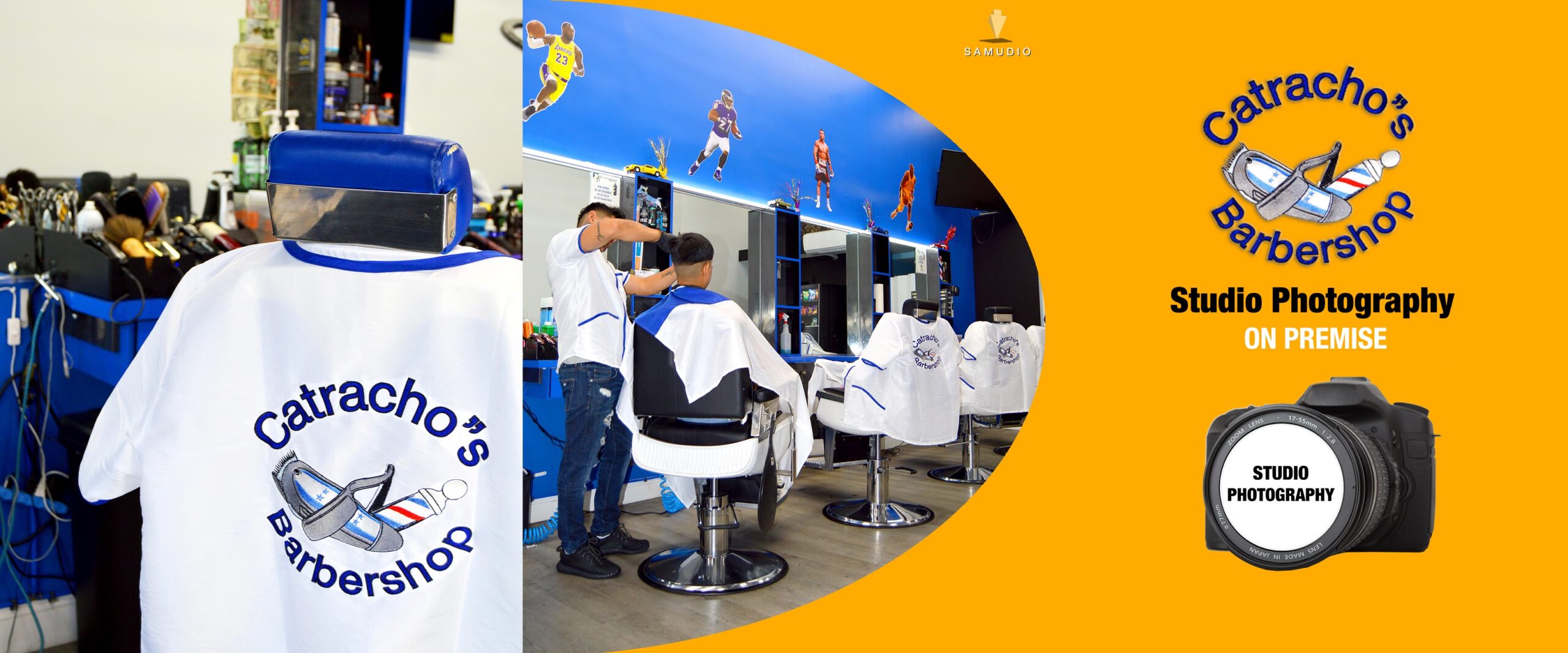 Studio photography for Catrachos Barbershop showcasing professional barber shop imagery and branding designed to attract clients, enhance local visibility, and help the barbershop dominate its local market.