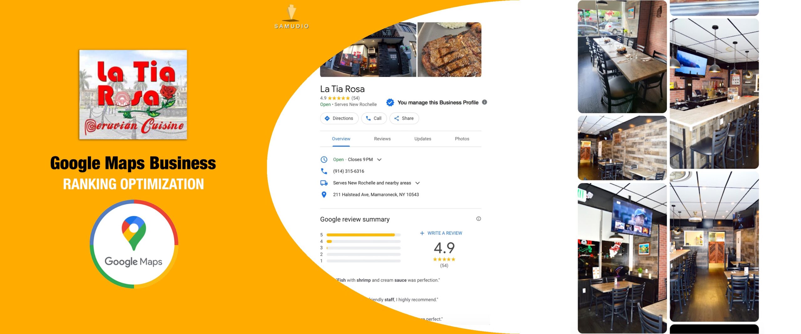 Google Maps Business Profile optimization for La Tia Rosa showcasing enhanced local map visibility, improved customer engagement, and strategies to help the restaurant dominate its local market.