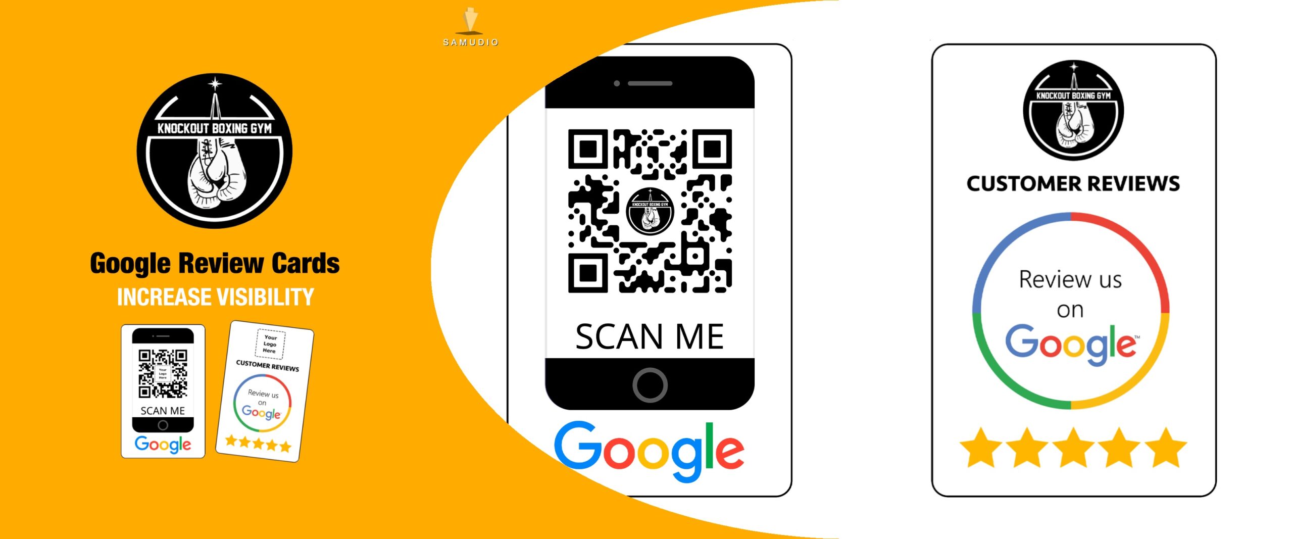 Google review cards for Knockout Boxing Gym showcasing a customer review marketing solution designed to generate more Google reviews, boost local search visibility, and help the gym dominate its local market.