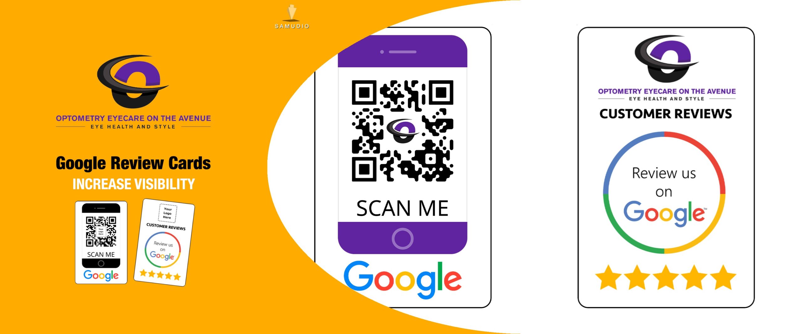 Google review cards for Optometry Eyecare showcasing a customer review marketing solution designed to generate more Google reviews, boost local search visibility, and help the optometry clinic dominate its local market.