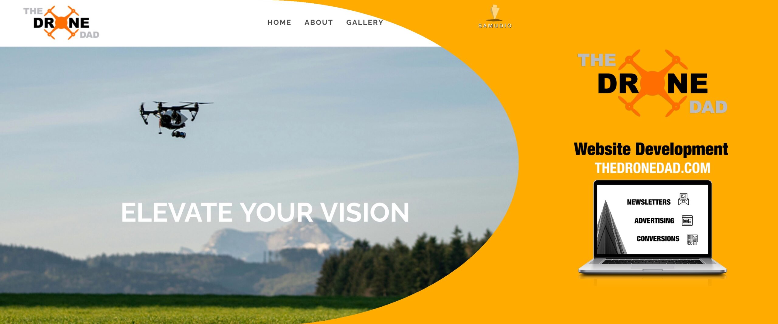 Website development project for The Drone Dad showcasing a modern, responsive website for drone services designed to improve local SEO, attract clients, and help the business dominate its local market.
