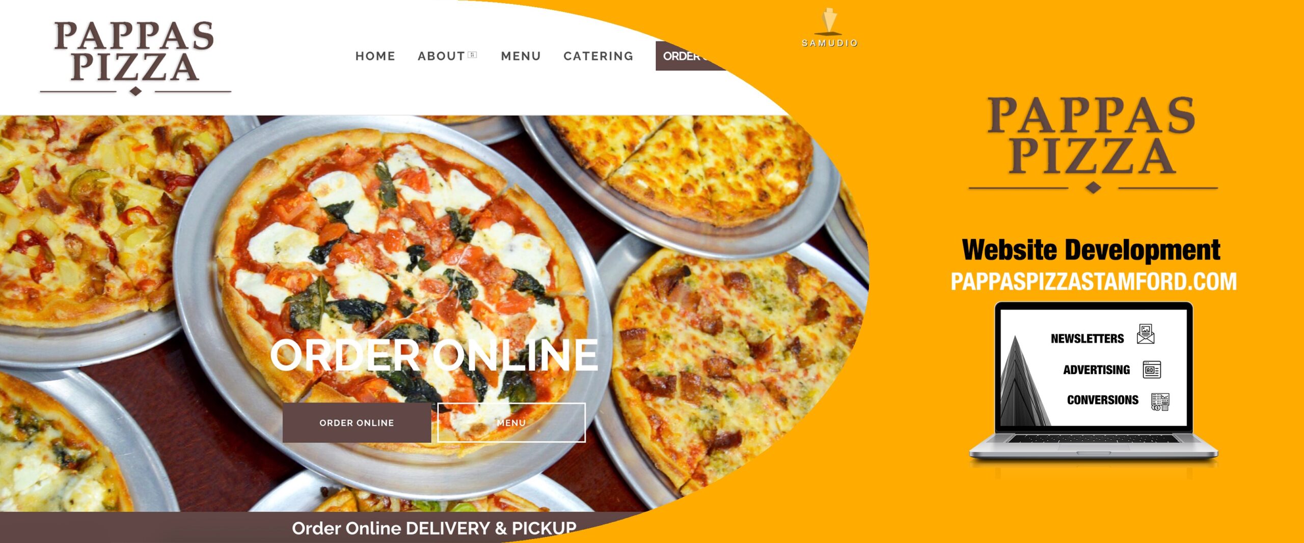 Website development for Pappas Pizza by Samudio Studios, a marketing agency, showcasing a modern, responsive website that delivers real results for clients and helps the pizzeria dominate its local market.