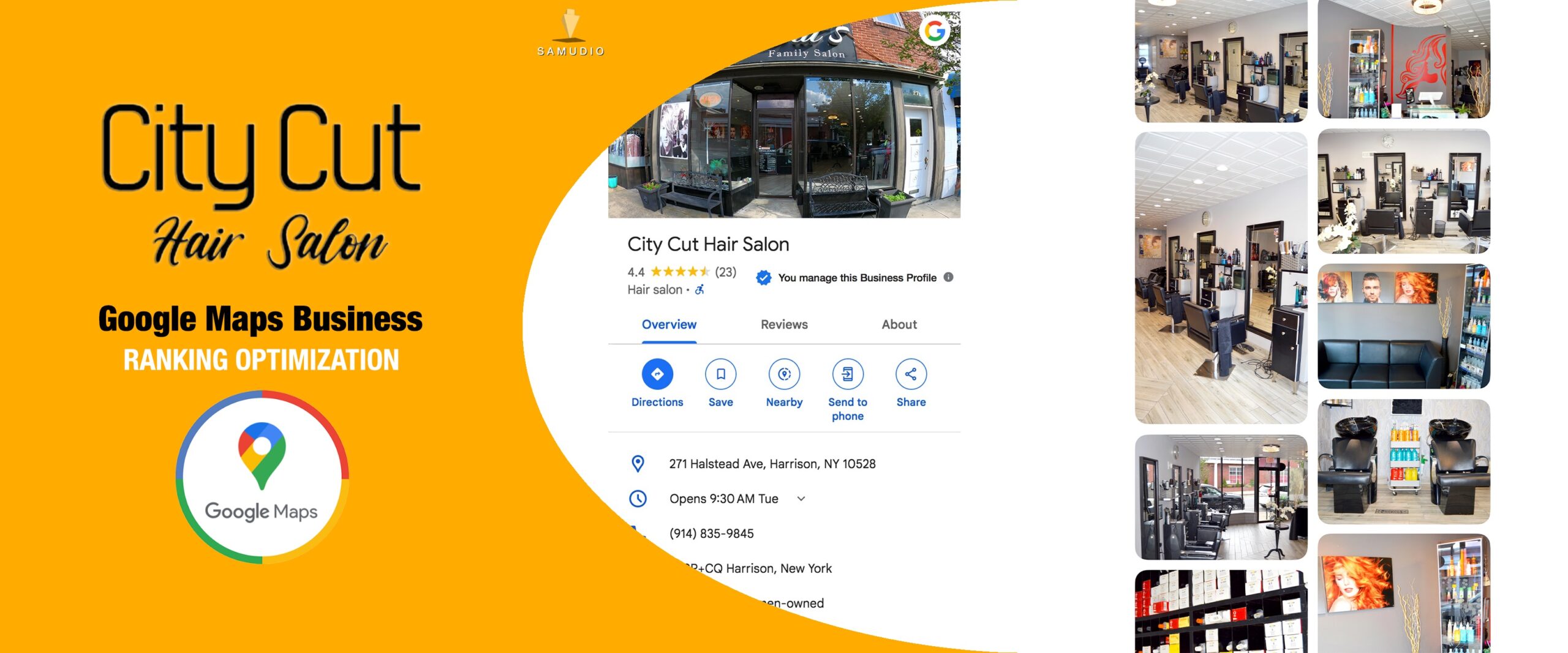 Google Maps Business Profile optimization for City Cut Hair Salon by Samudio Studios, a marketing agency, showcasing enhanced local visibility and real results for clients to help the salon dominate its local market.