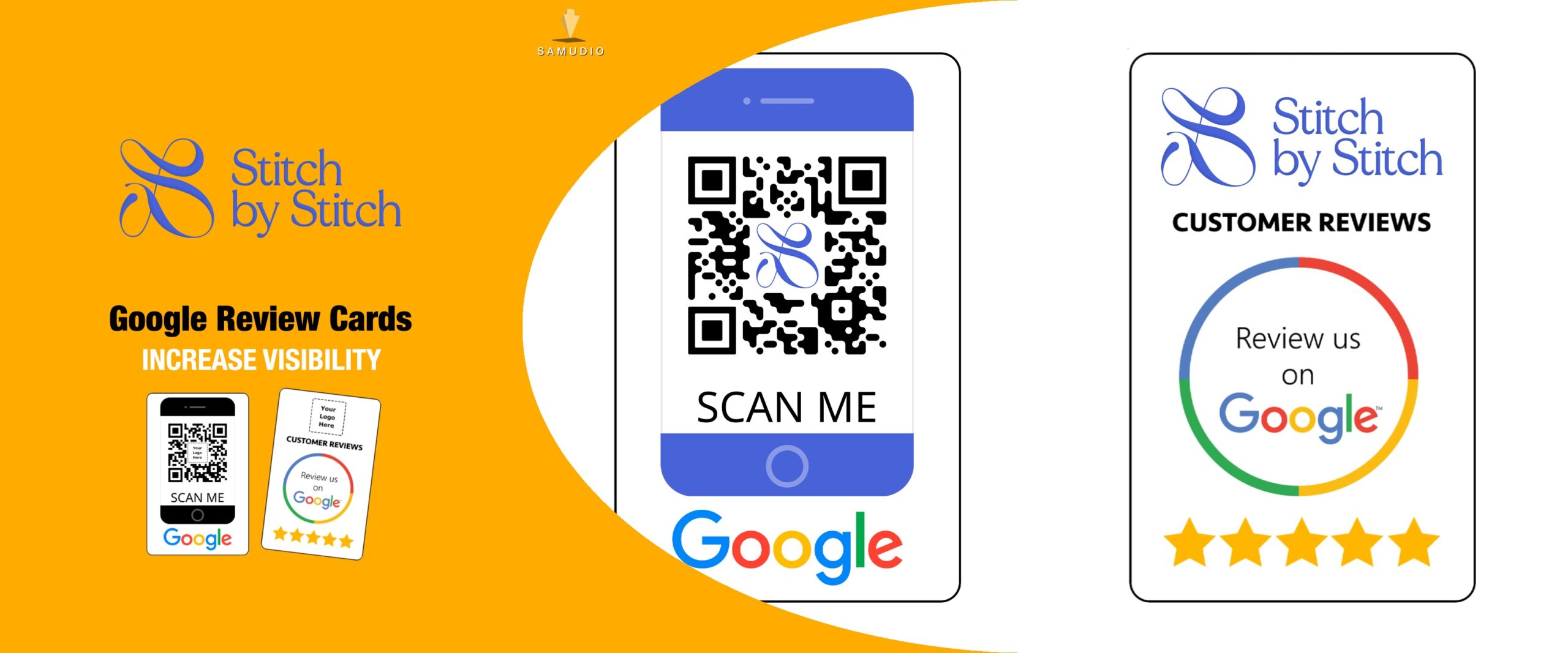 Google review cards for Stitch By Stitch created by Samudio Studios, a marketing agency, showcasing a customer review solution that delivers real results for clients and helps the business dominate its local market.
