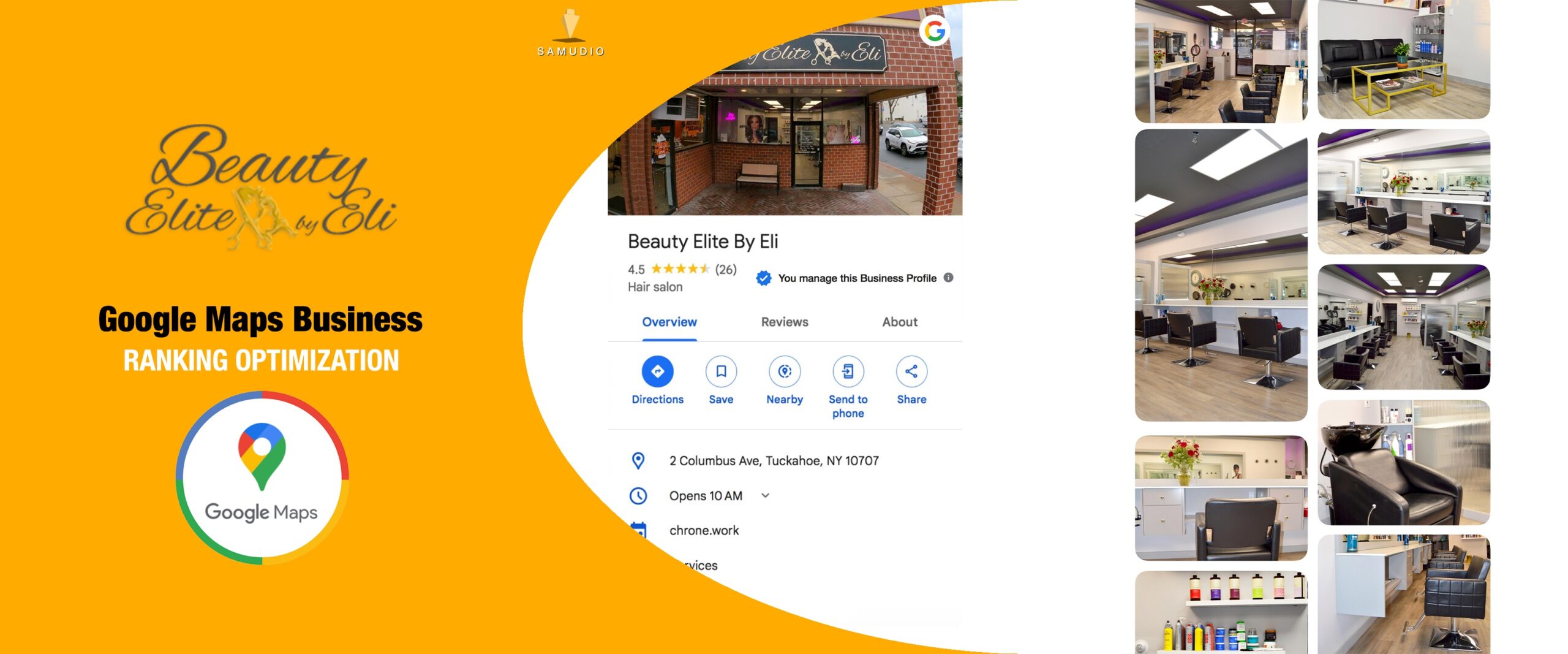 Google Maps Business Profile optimization for Beauty Elite By Eli by Samudio Studios, a marketing agency, showcasing enhanced local visibility and real results for clients to help the salon dominate its local market.