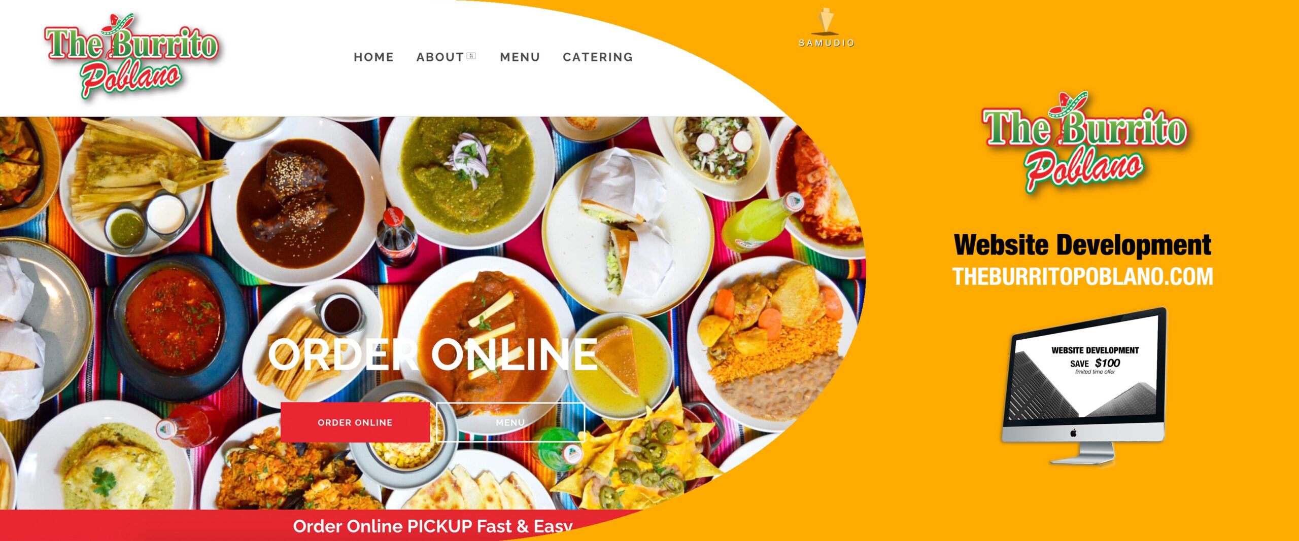 Website development for The Burrito Poblano by Samudio Studios, a marketing agency, showcasing a modern, responsive restaurant website that delivers real results for clients and helps the business dominate its local market.