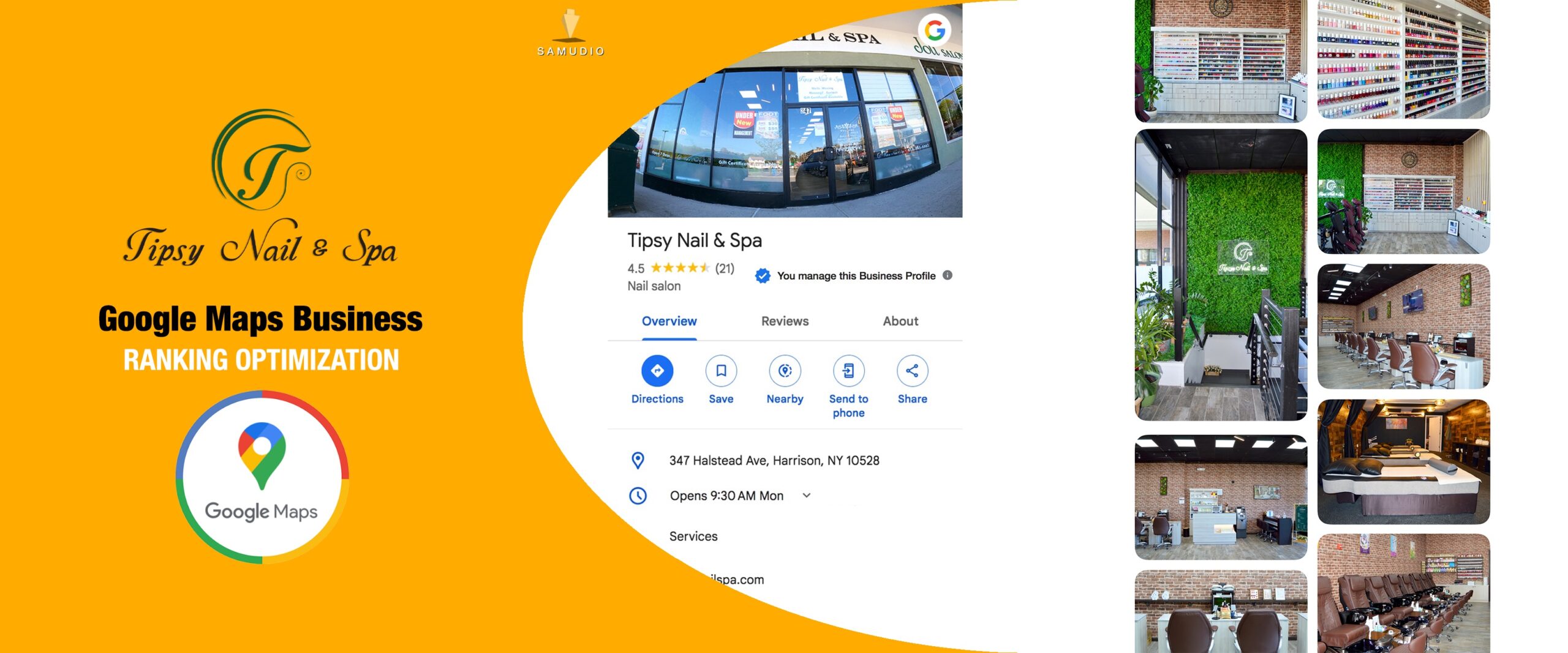 Google Maps Business Profile optimization for Tipsy Nail & Spa by Samudio Studios, a marketing agency, showcasing enhanced local visibility and real results for clients to help the salon dominate its local market.