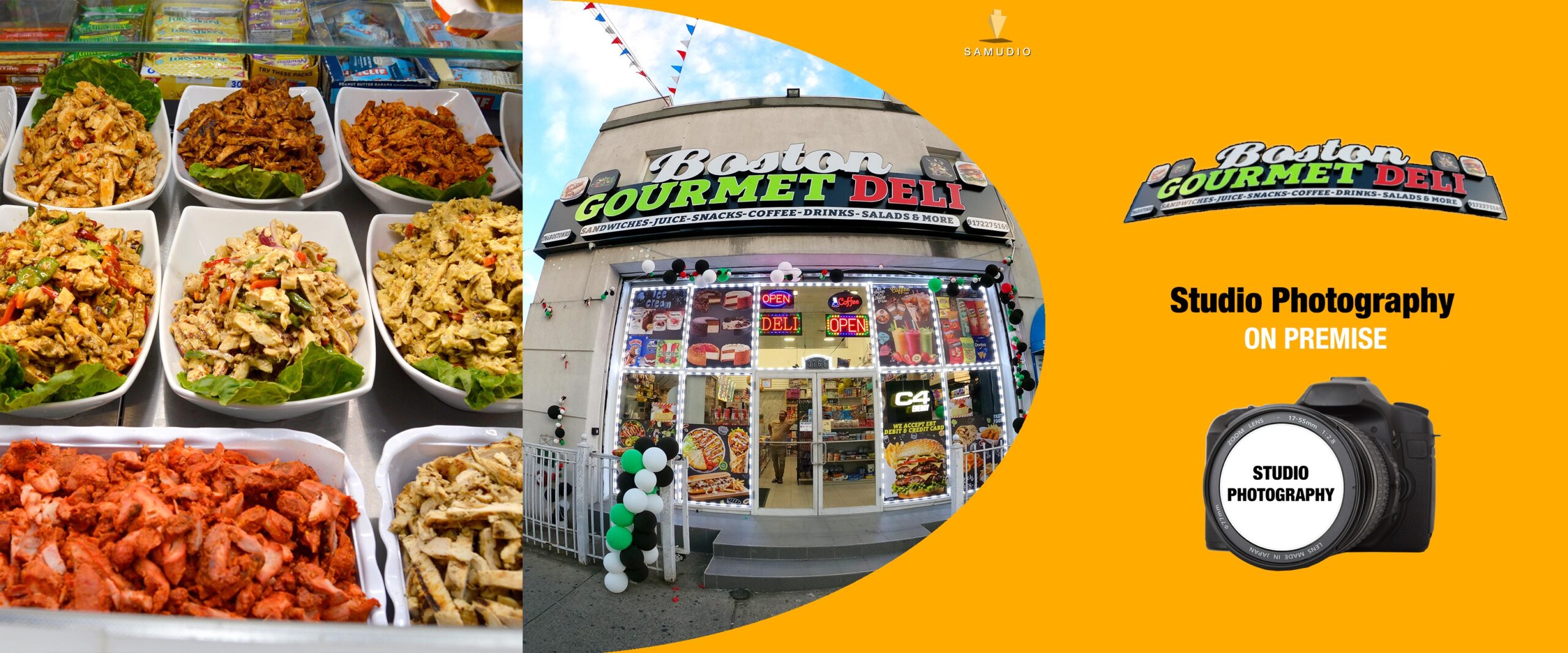 Studio photography for Boston Gourmet Deli by Samudio Studios, a marketing agency, showcasing professional deli and branding imagery that delivers real results for clients and helps the business dominate its local market.