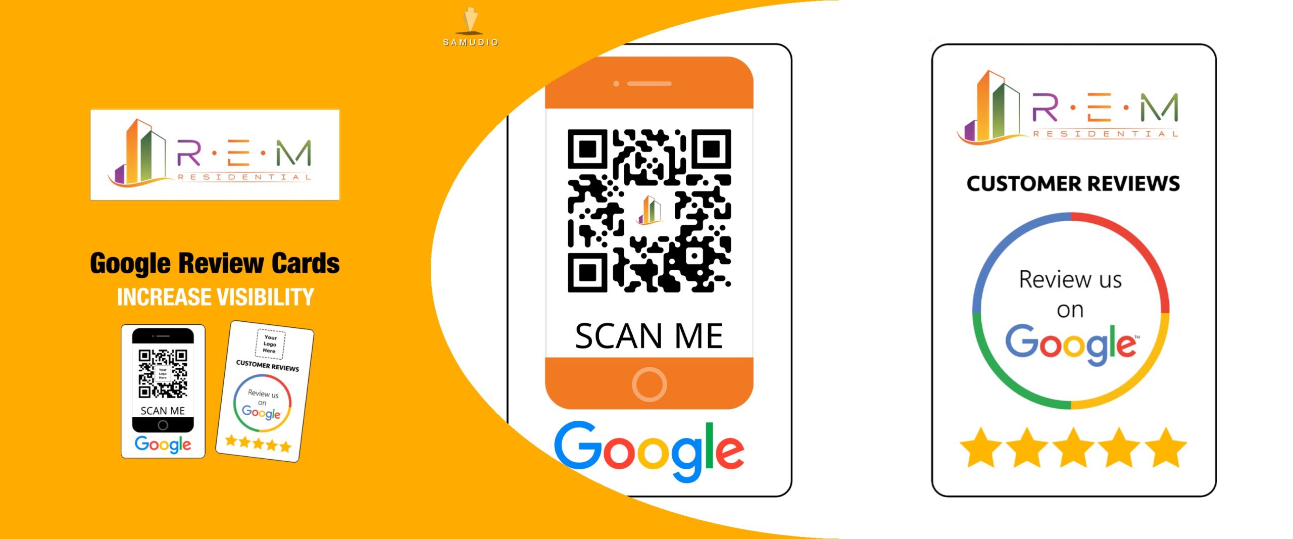 Google review cards for REM Residential created by Samudio Studios, a marketing agency, showcasing a customer review solution that delivers real results for clients and helps the business dominate its local market.